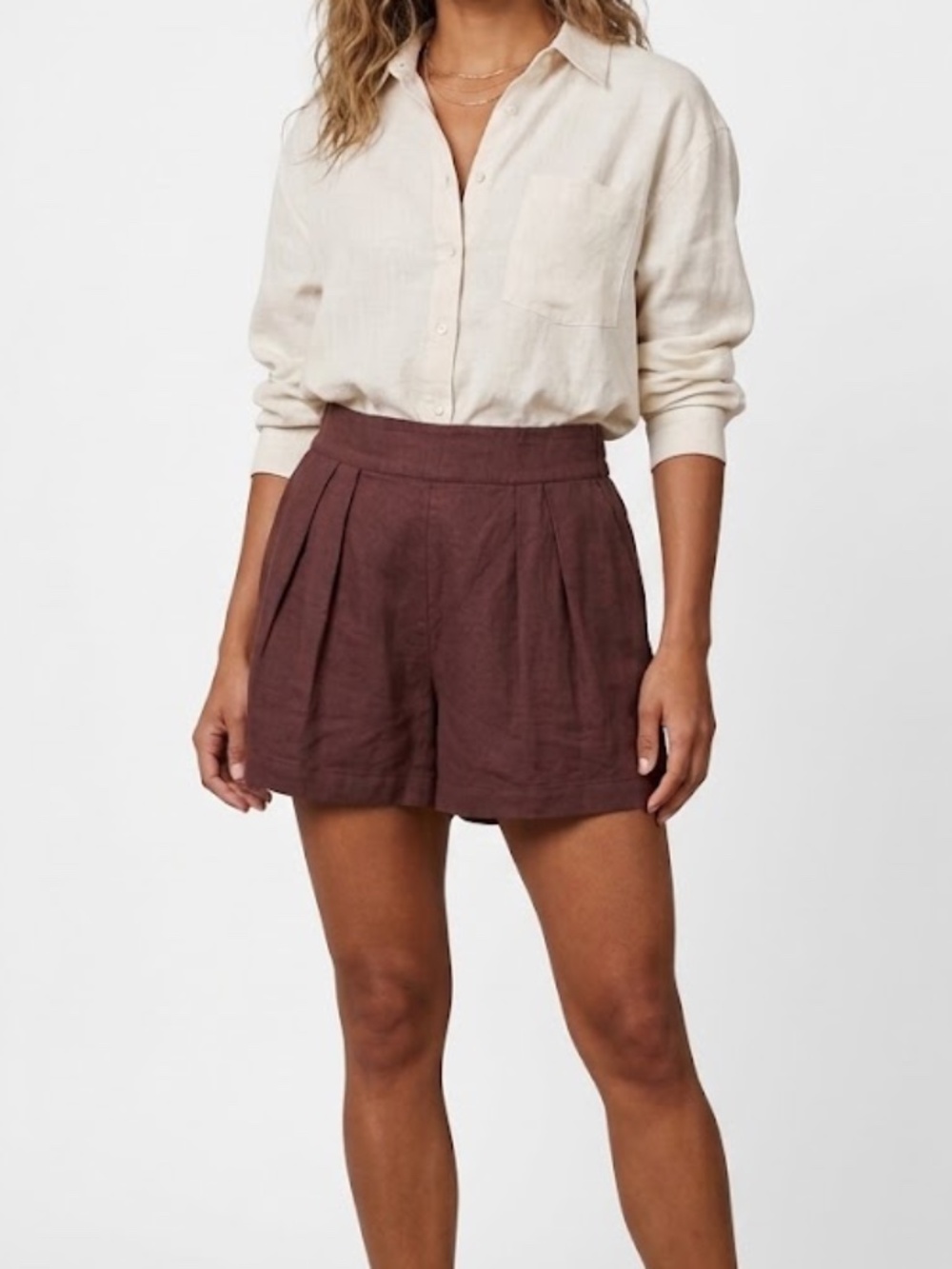 Abercrombie & Fitch Linen-Blend Pleated Shorts Size S